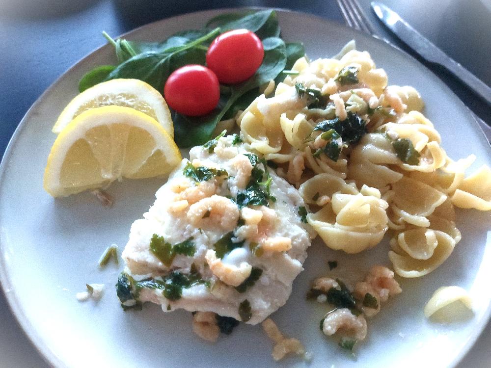 Cod Shrimp and Garlic Sauce