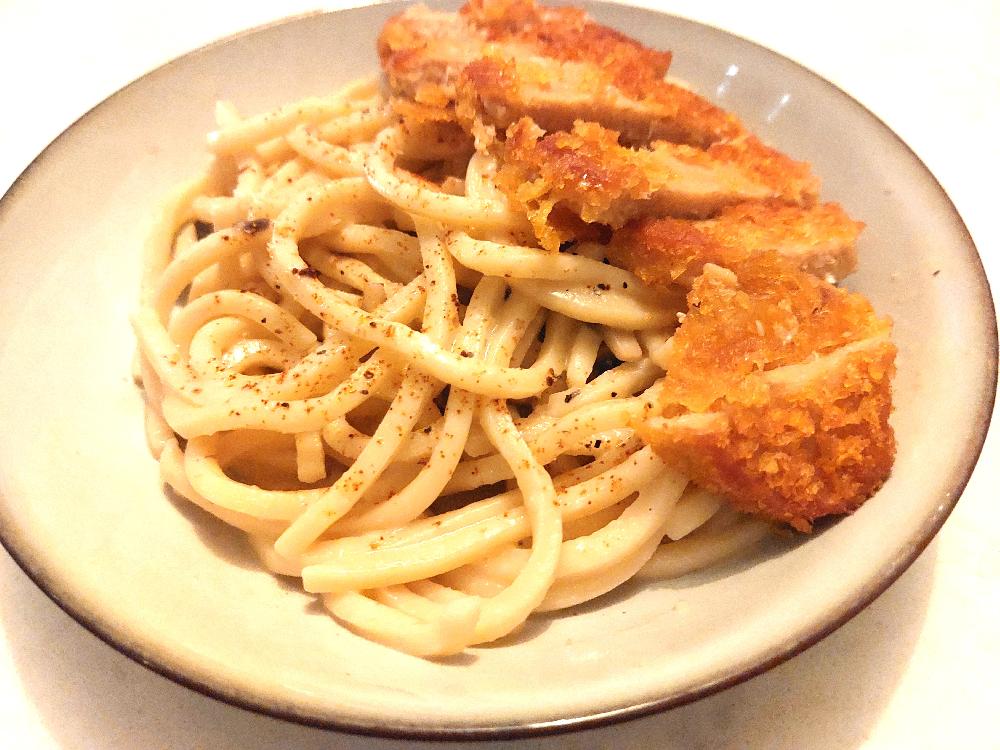 Creamy Udon noodles with Chicken cutlets