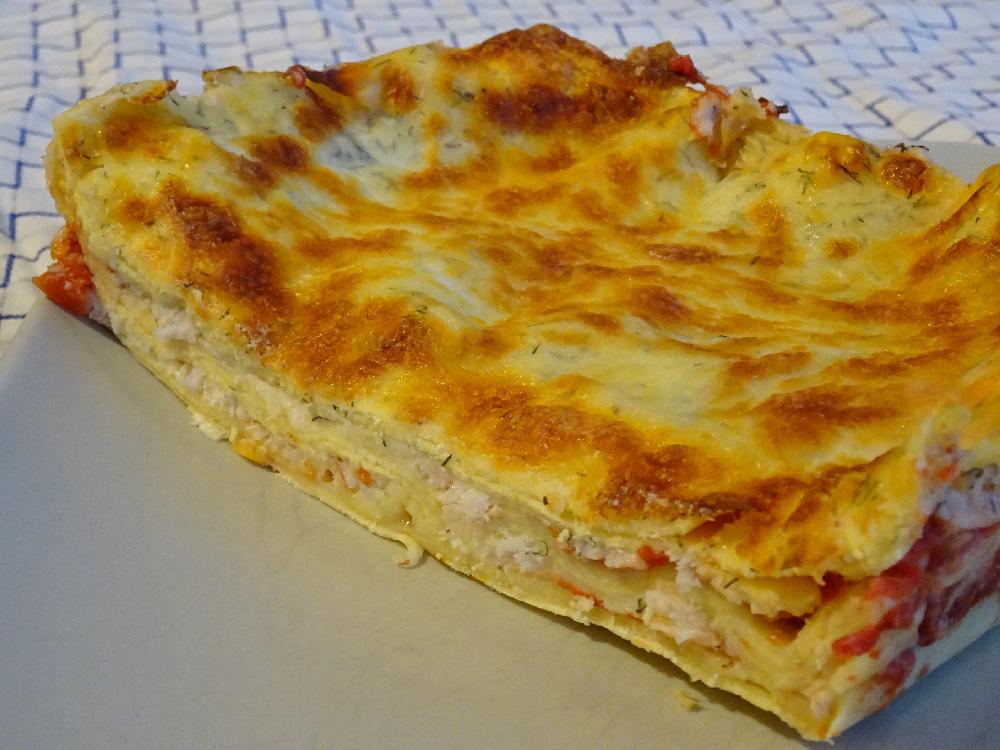 Cheesy salmon and shrimp lasagna