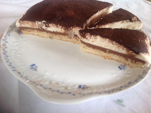 Bavarian chocolate mousse cake with pear