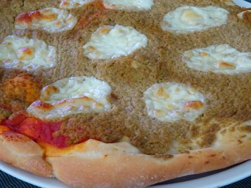 Pizza with olive dip and mozzarella cheese picture
